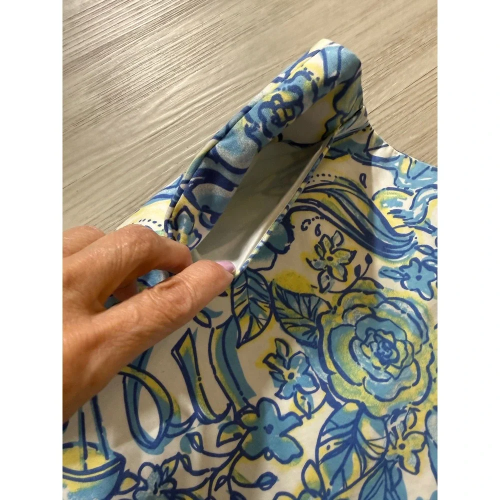Lilly Pulitzer Blue Yellow Floral Zodiac Print Mini Skirt Pockets Size 8